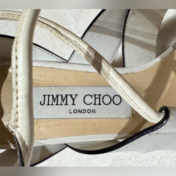 Jimmy Choo Sz 7.5 (37.5) white Sandals w/ Chunky Cork Heel - Excellent Condition - Picture 2 of 16